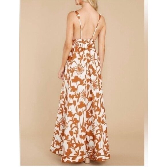 Aakaa Floral Maxi Dress Women Sz S Reddish Brown & White Summer - Picture 7 of 14